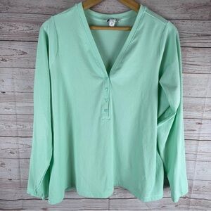 Athleta Uptempo Mint Green Ribbed Henley Long Sleeve Shirt Sz 3X
